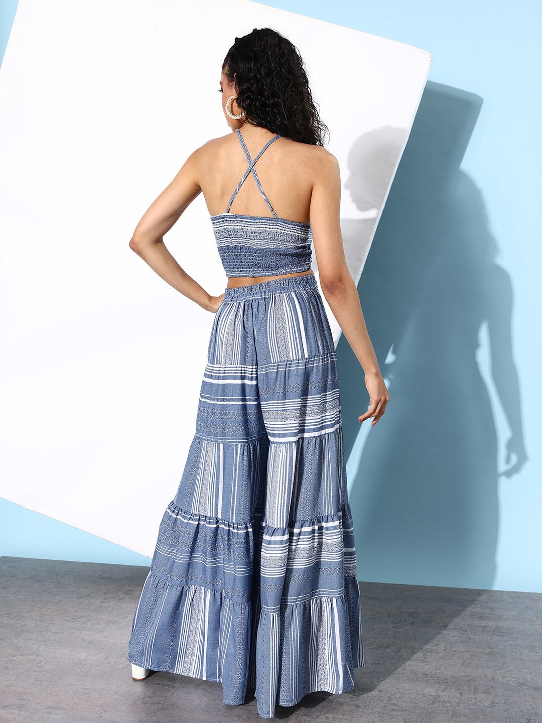 QUIERO Women Stunning Blue Striped Co-Ords Jumpsuit