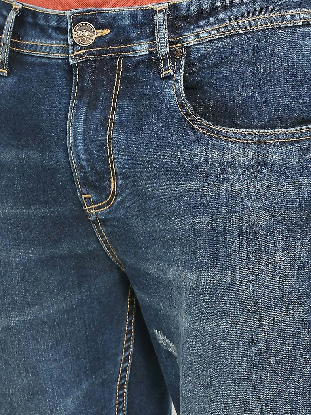 Being Human Men Slim Fit Low Distress Heavy Fade Jeans
