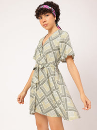 DressBerry Printed A-Line Mini Dress with Belt