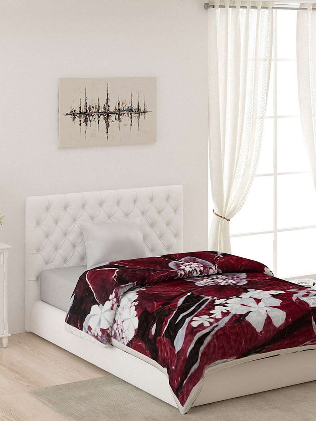 Monte Carlo Maroon Floral Heavy Winter Single Bed Blanket