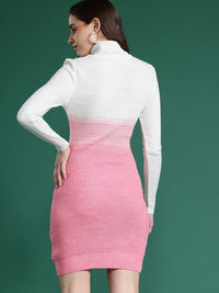DressBerry Full Sleeves High Neck Colourblocked Mini Sweater Dress