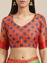 Saree mall Blue & Red Brasso Ethnic Printed Casual Saree with Matching Blouse