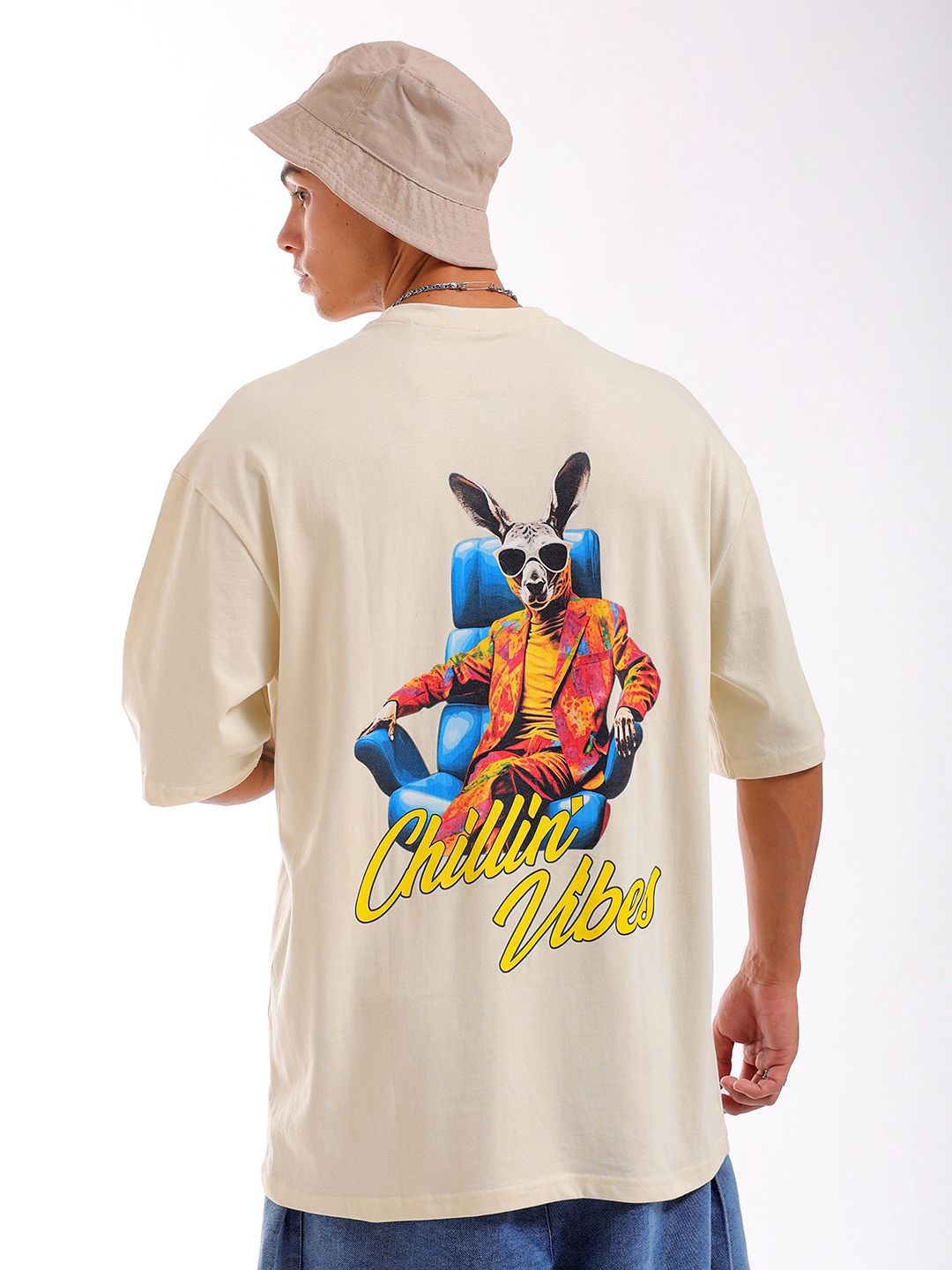 The Indian Garage Co Men Back Printed Oversized Round Neck Pure Cotton T-shirt