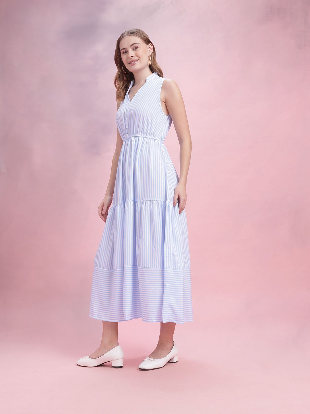 DressBerry Striped Tiered Midi A-Line Dress