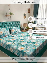 Myntra Elegant Homes Turquoise Blue Floral 400 TC Cadar dengan 2 Sarung Bantal