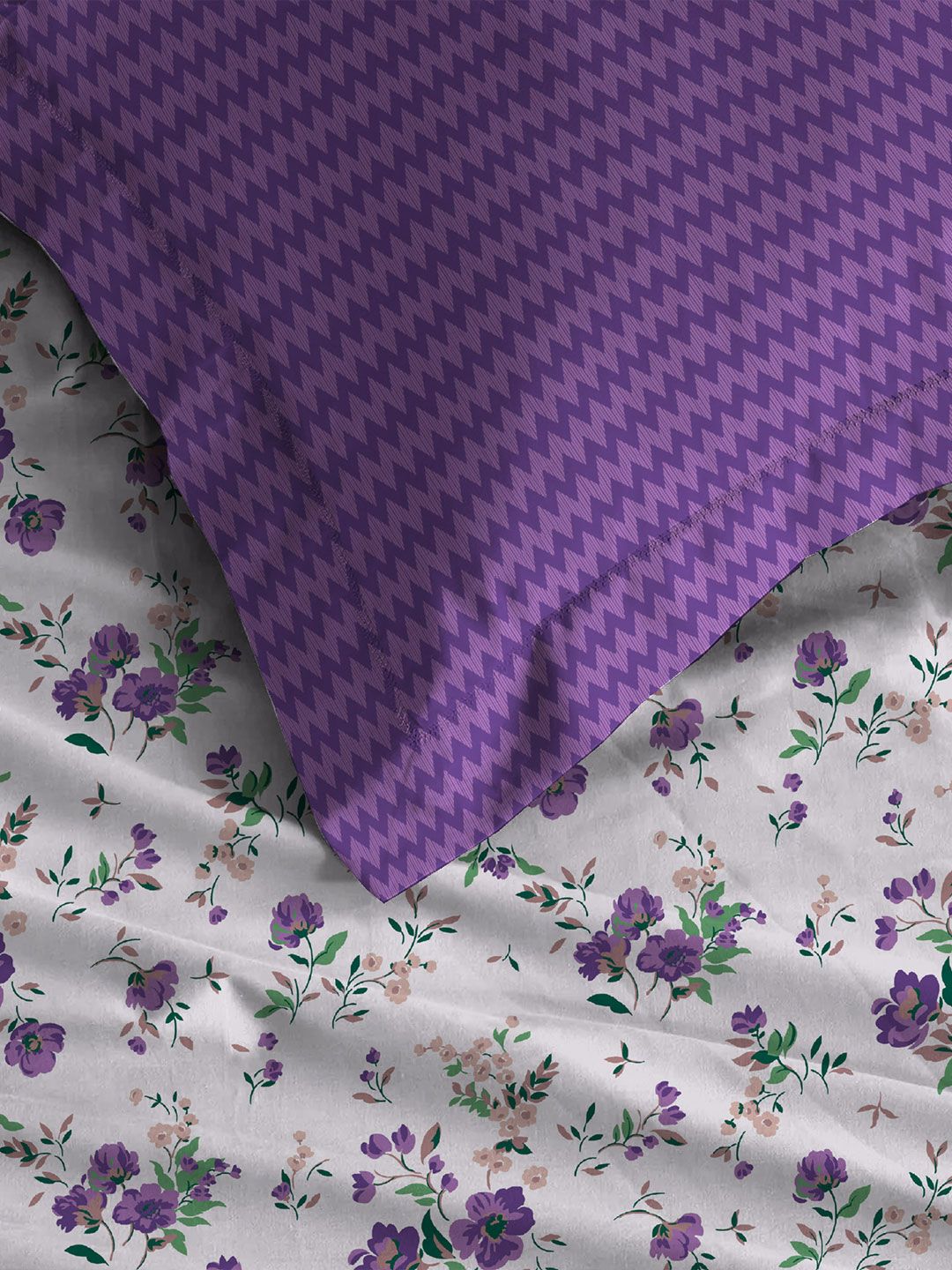 MYTRIDENT Purple Urban Comfort Flat 144TC Queen Cotton 1 Bedsheet with 2 Pillow Covers