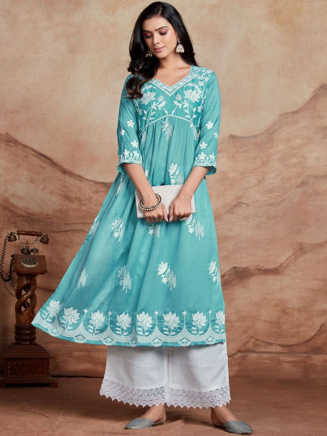 KALINI Women Floral Embroidered Chikankari Summer Sheers Kurta