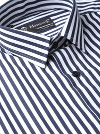 Hancock Men White & Navy Slim Fit Striped Formal Shirt