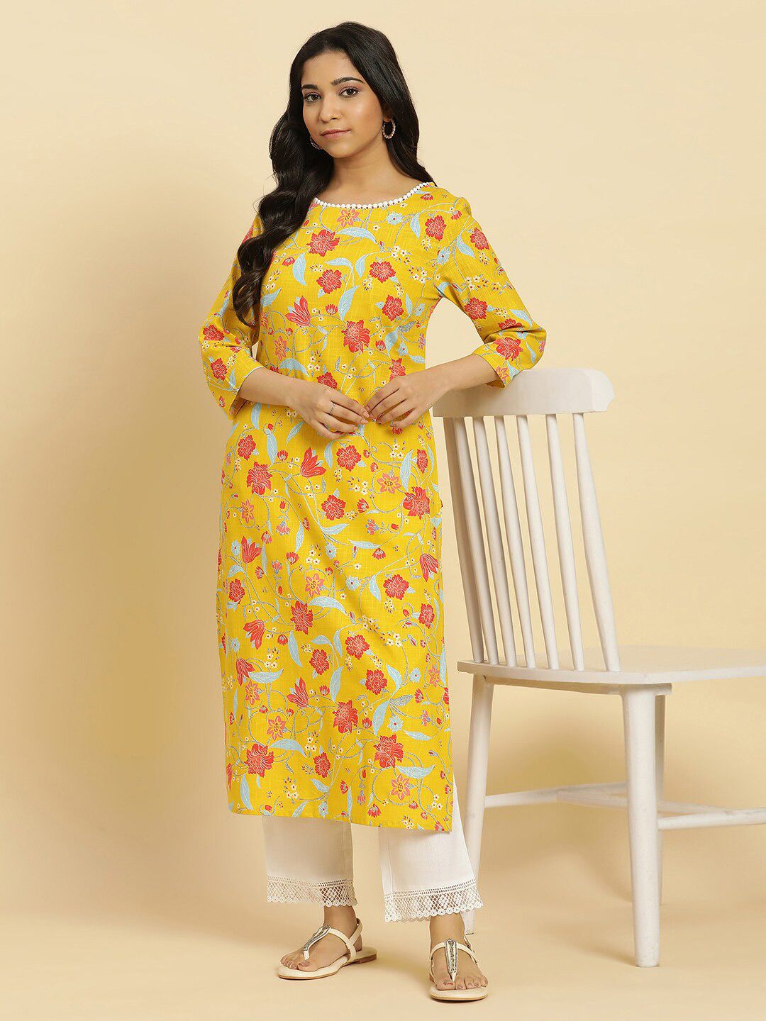 W Floral Printed Cotton Kurta