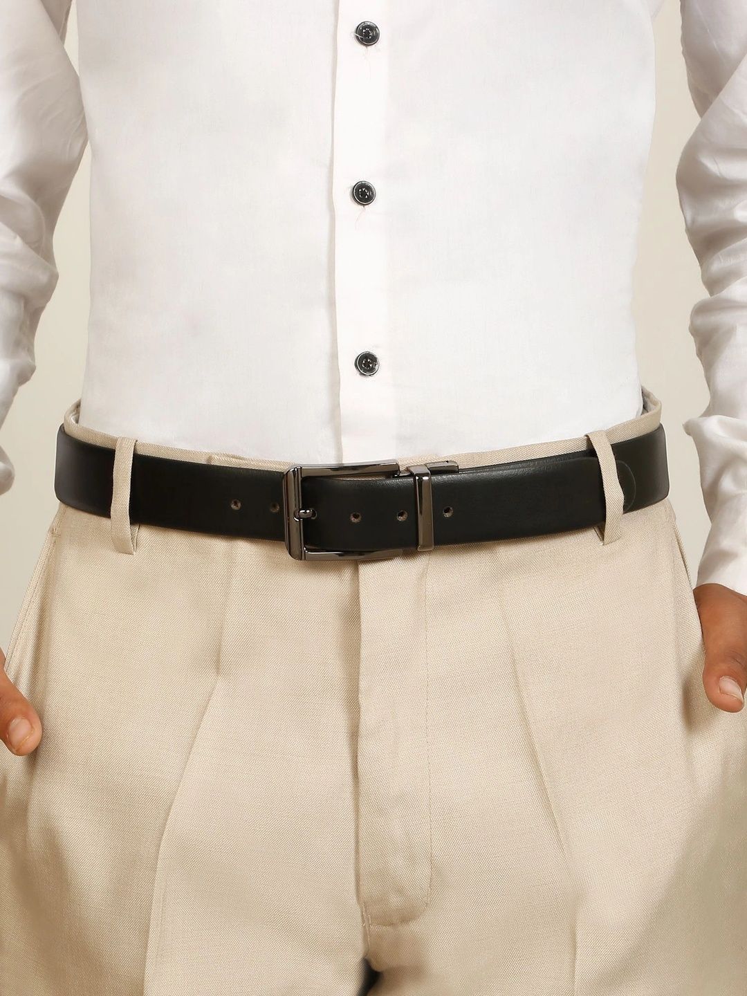 Teakwood Leathers Men Textured Leather Reversible Belt