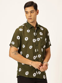 Thomas Scott Spread Collar Short Sleeves Premium Slim Fit Floral Printed Casual Shirt