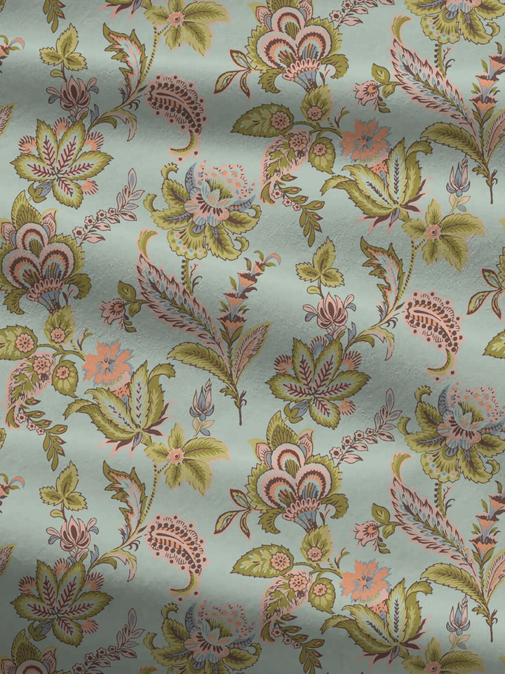 MYTRIDENT Blue  White Floral Pure Cotton 144 TC Queen Bedsheet With 2 Pillow Covers