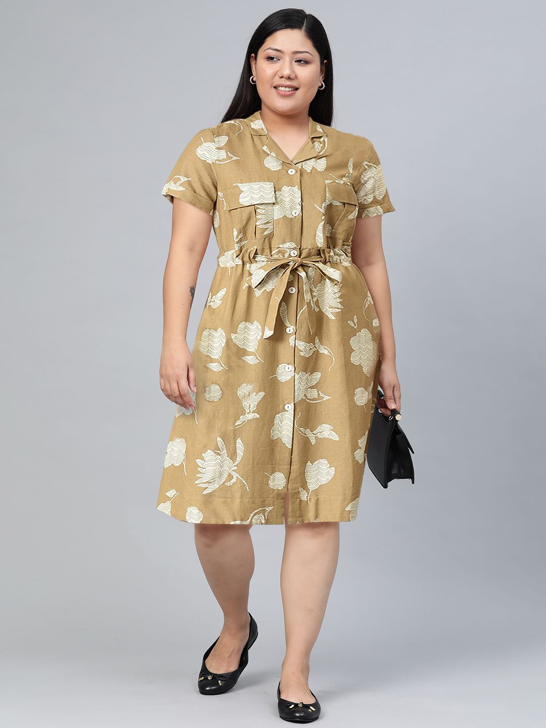 W Brown Printed Shirt Dress