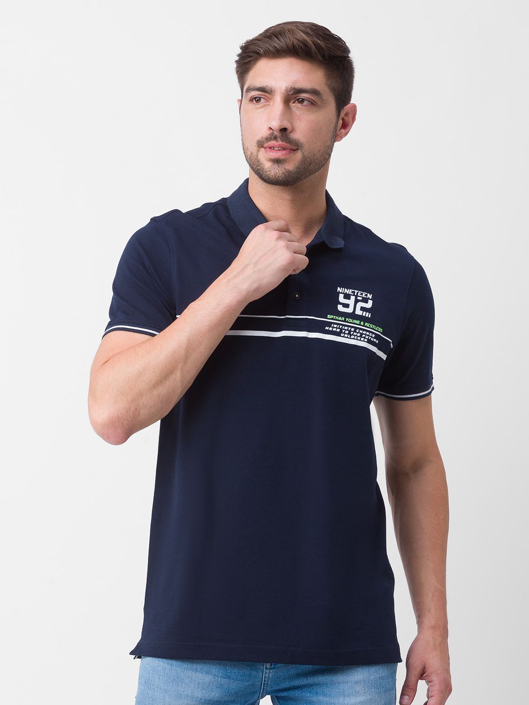 SPYKAR Typography Printed Polo Collar Slim Fit Casual T-shirt