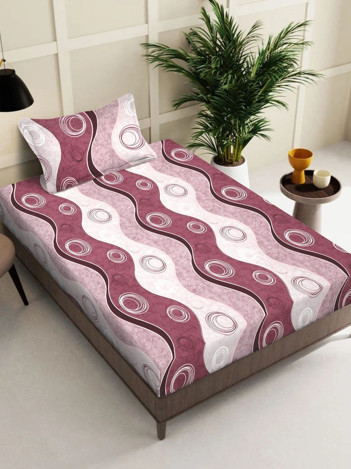 Moda Rapido X KLOTTHE Pink & White Geometric 300 TC Single Bedsheet with 1 Pillow Covers