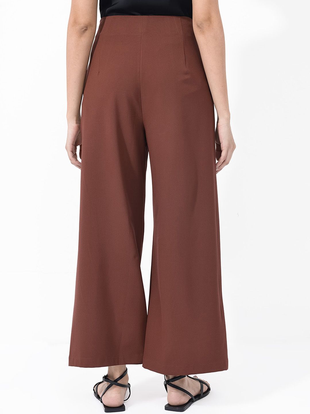 RAREISM Women Flared High-Rise Parallel Cotton Trousers