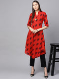 SOJANYA Kurta Bercetak A-Line Wanita Merah & Hitam