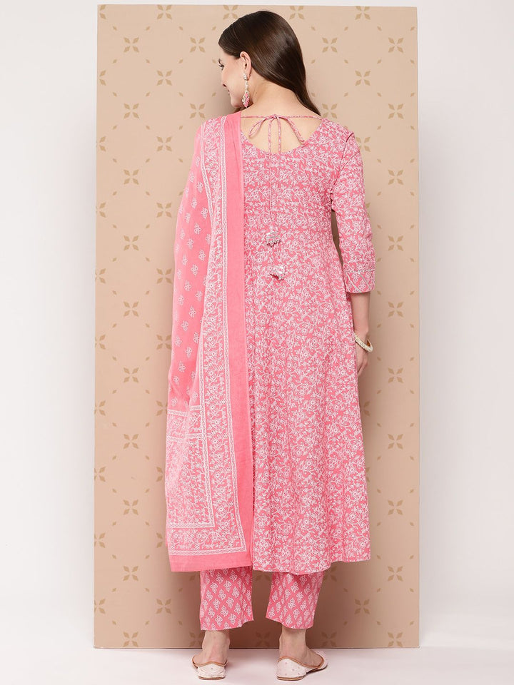 KALINI Pure Cotton Ethnic Motifs Printed Anarkali Kurta With Trousers & With Dupatta