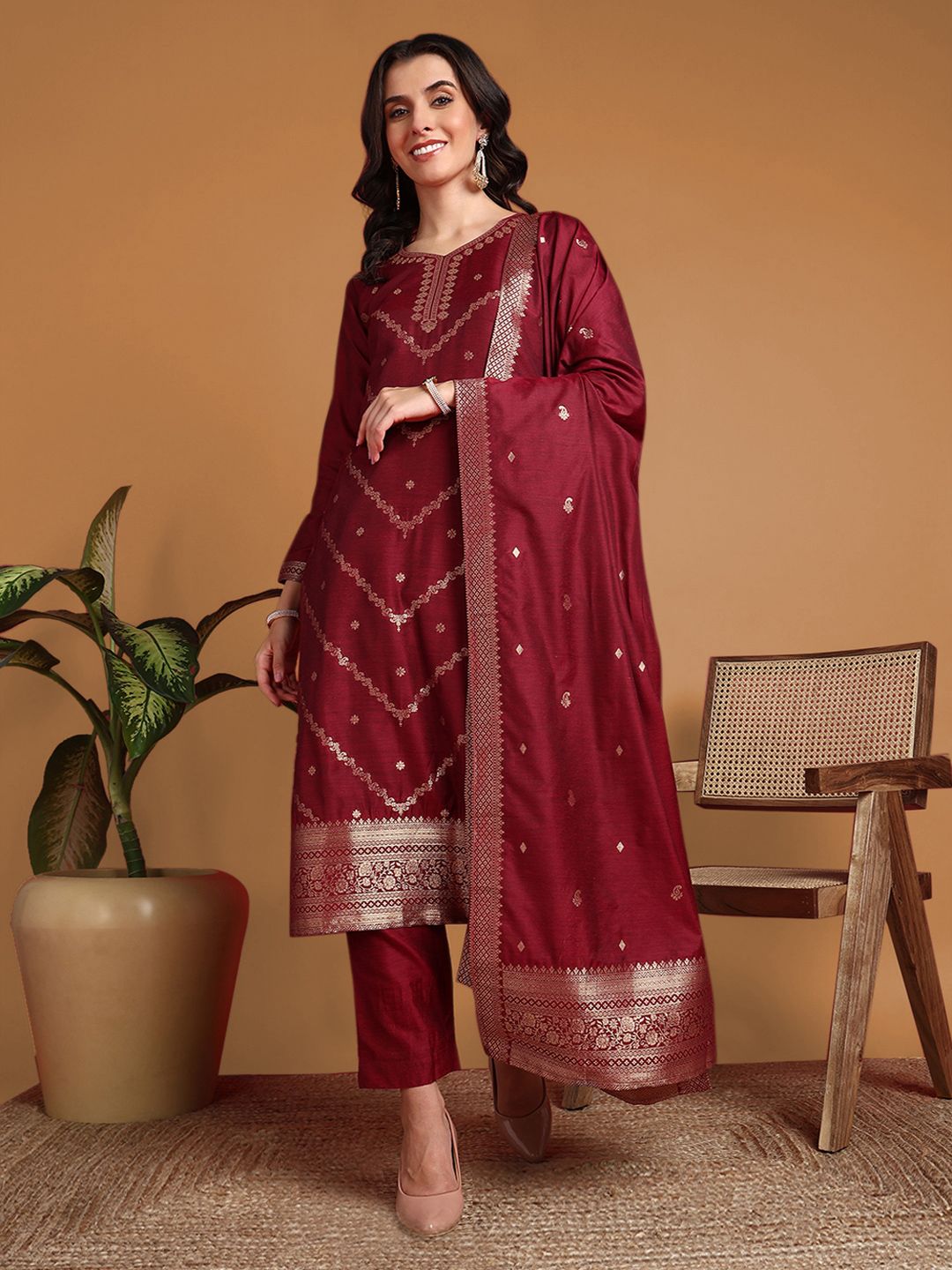 KALINI Ethnic Motifs Regular Kurta with Trousers & Dupatta