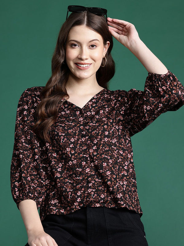 DressBerry Floral Print Puff Sleeve Top