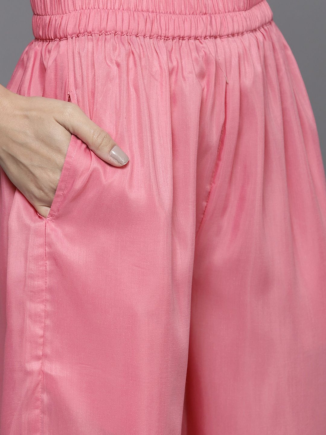 Libas Women Pink Zari Kurta with Palazzos & With Dupatta