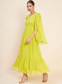 Antheaa Green V-Neck Slit Sleeves Embellished Detail Maxi Dress