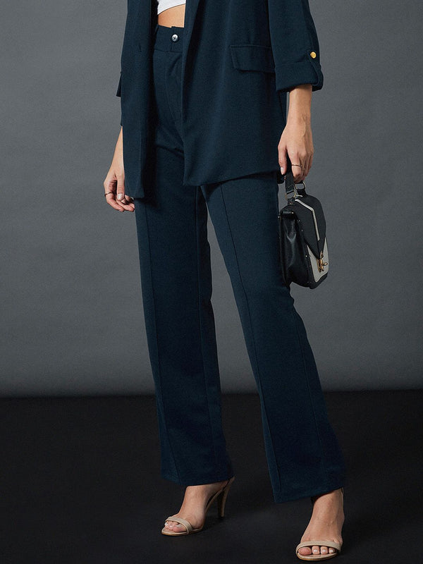 SASSAFRAS worklyf Straight Fit High Rise Plain Strechable Parallel Trousers