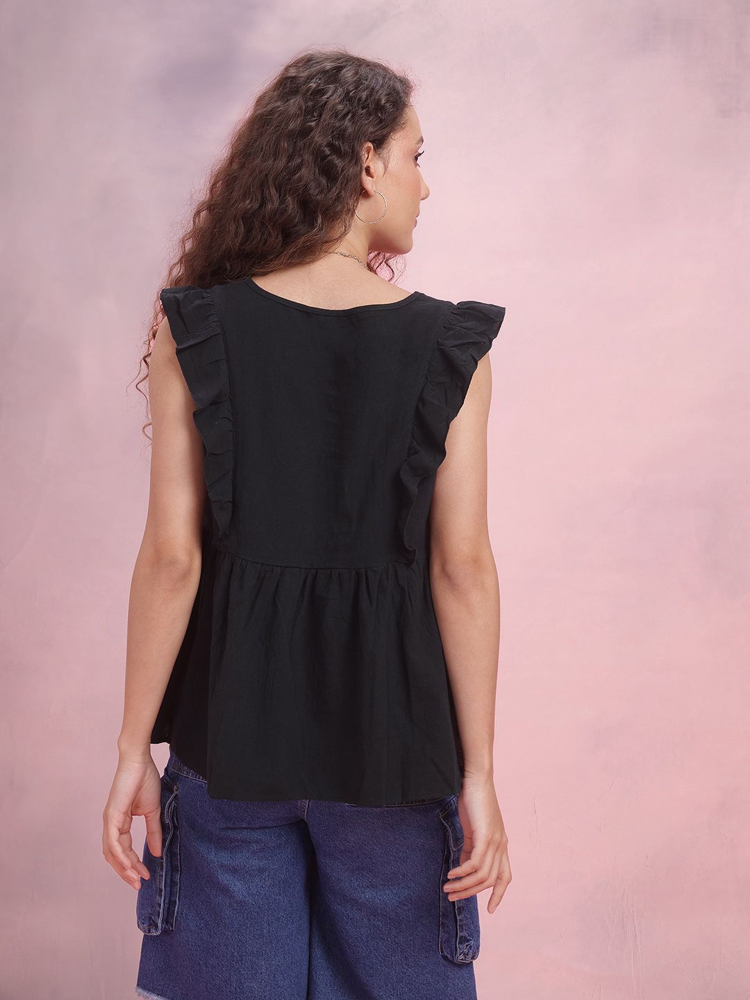 DressBerry Button Detail Ruffles A-Line Top
