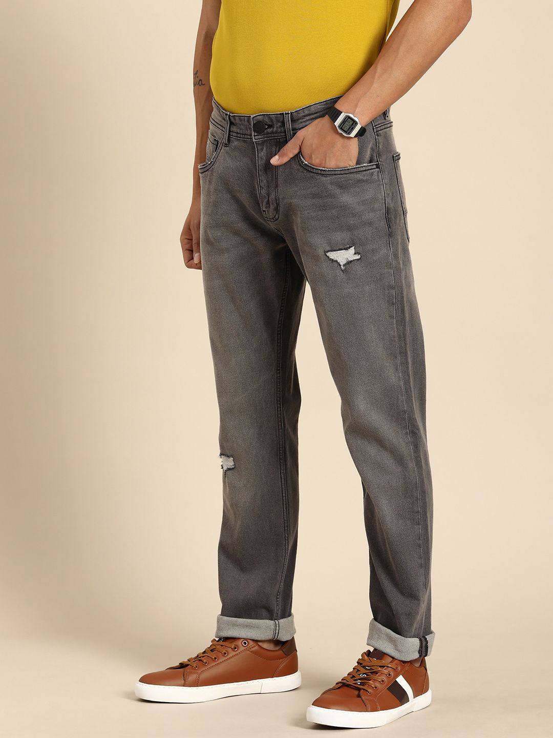 Being Human Men Slim Fit Mildly Distressed Light Fade Stretchable Jeans