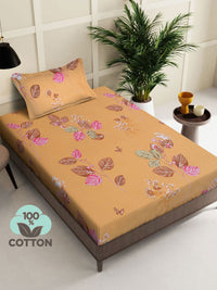 KLOTTHE Floral Cotton 400 TC Single Superfine Bedsheet with Pillow Cover-89 x 59 inches