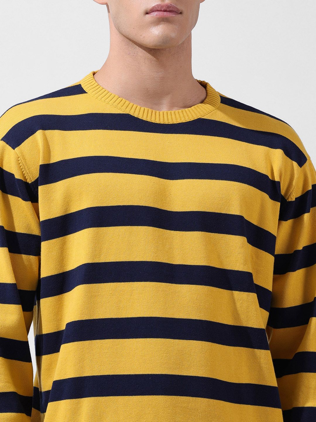 The Indian Garage Co Men Flat Knit Oversized Striped T-Shirt