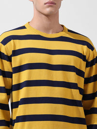 The Indian Garage Co Men Flat Knit Oversized Striped T-Shirt