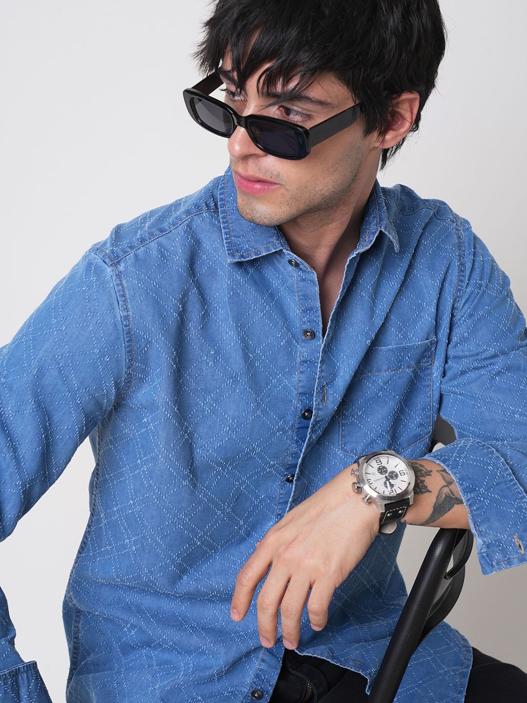 VASTRADO Men Classic Regular Fit Spread Collar Textured Cotton Casual Shirt