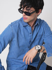 VASTRADO Men Classic Regular Fit Spread Collar Textured Cotton Casual Shirt