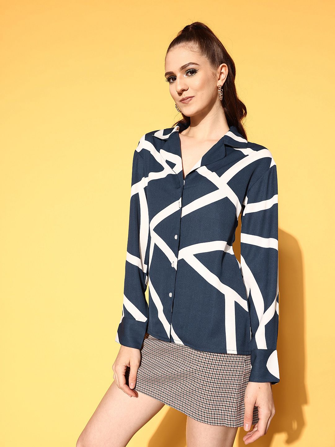 Berrylush Attractive Navy Blue Striped Retro Optimism Top