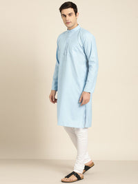 SOJANYA Men Blue Solid Straight Kurta