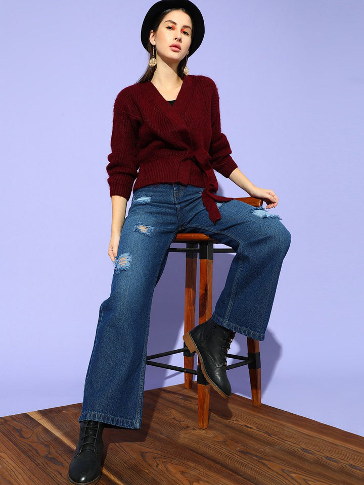 STREET 9 Women Blue Flared High-Rise Highly Distressed Light Fade Jeans