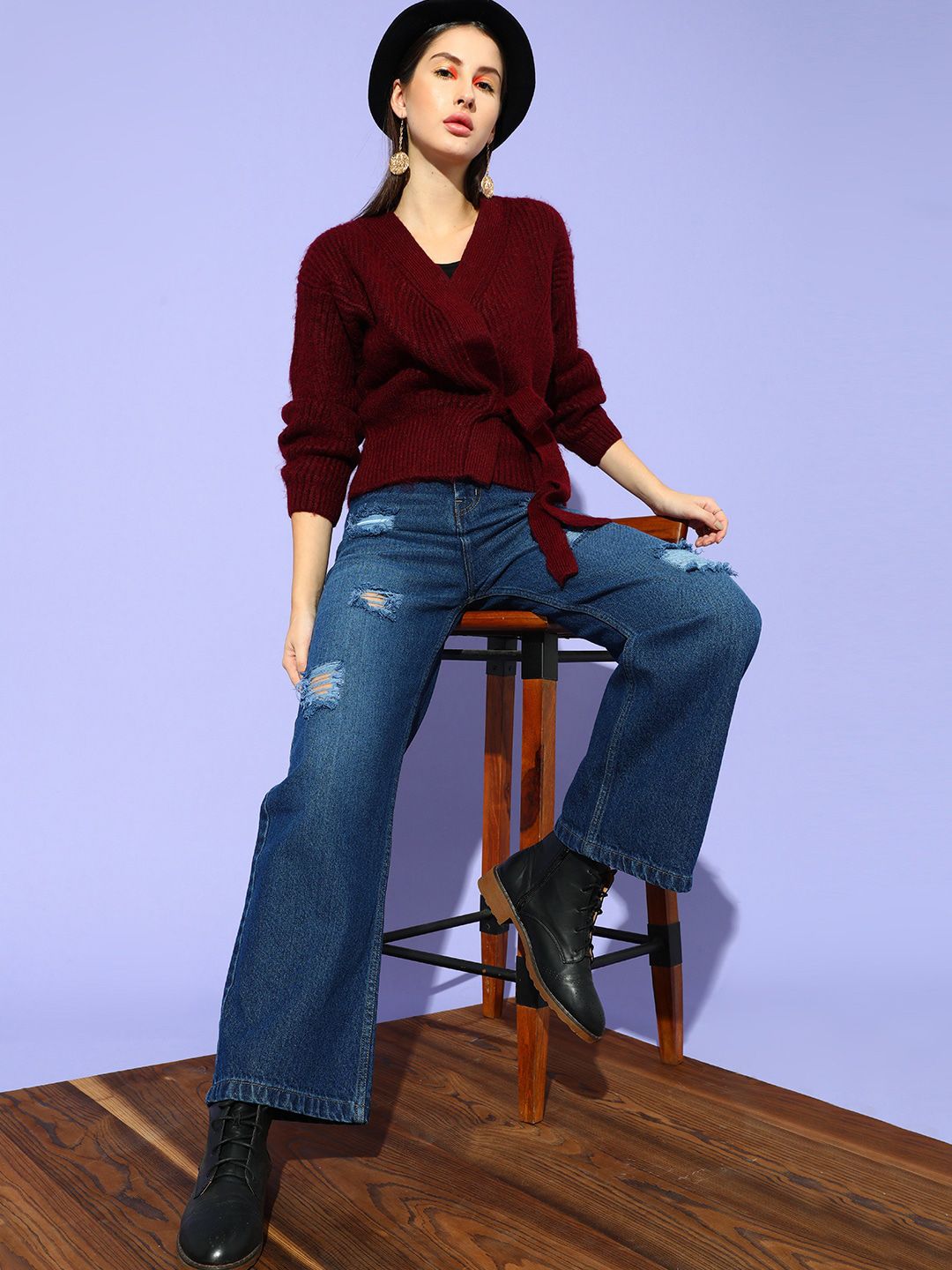 STREET 9 Women Blue Flared High-Rise Highly Distressed Light Fade Jeans