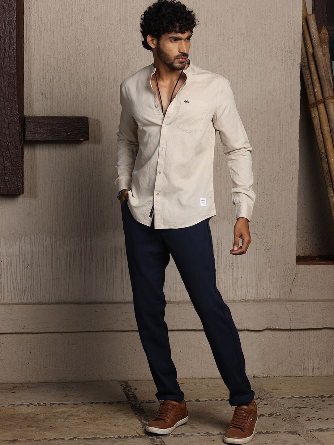 Thomas Scott Premium Cotton Linen Slim Fit Opaque Casual Shirt