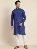 Anug by SOJANYA Men Blue Dobby Band Collar Kurta