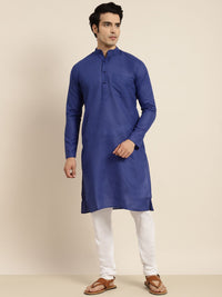 Anug by SOJANYA Men Blue Dobby Band Collar Kurta