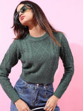 Tokyo Talkies Women Stunning Green Cable Knit Sweater