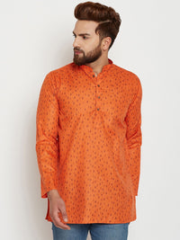 SOJANYA Men Orange Printed Straight Kurta