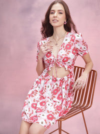 DressBerry Floral Print Cut-Out Detail Ruffled A-Line Mini Dress