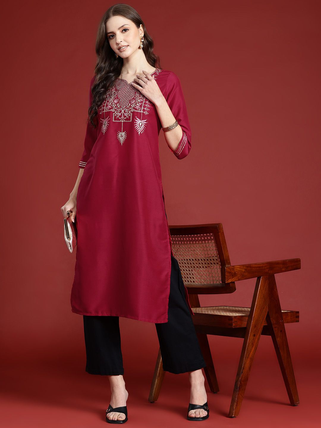 Anouk Ethnic Motifs Yoke Design Mukaish Kurta