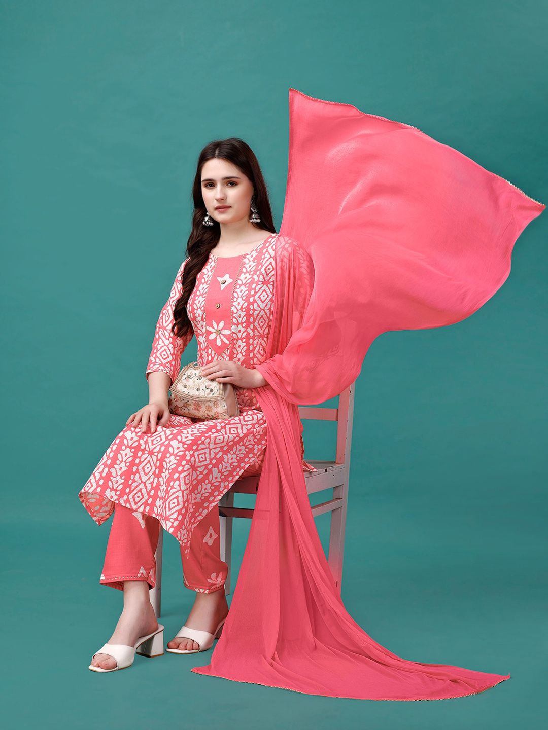 KALINI Bandhani Printed Gotta PattiKurta With Trousers & Dupatta