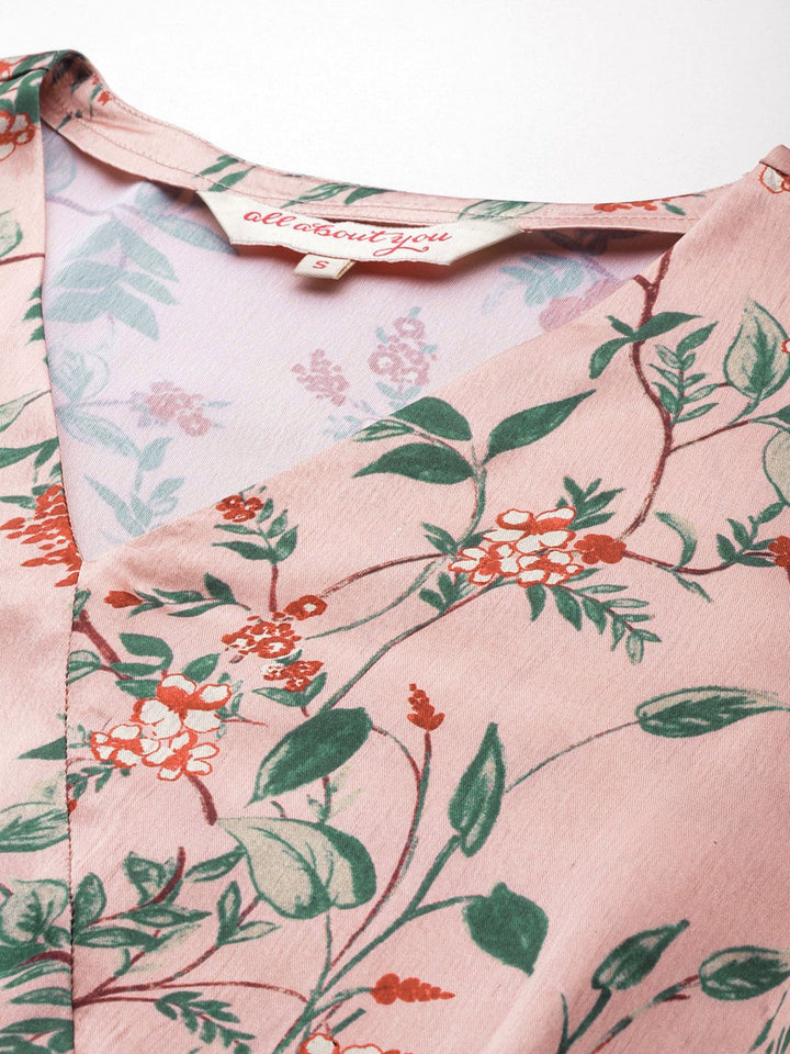 all about you Floral Print Cinched Waist Satin Finish Top