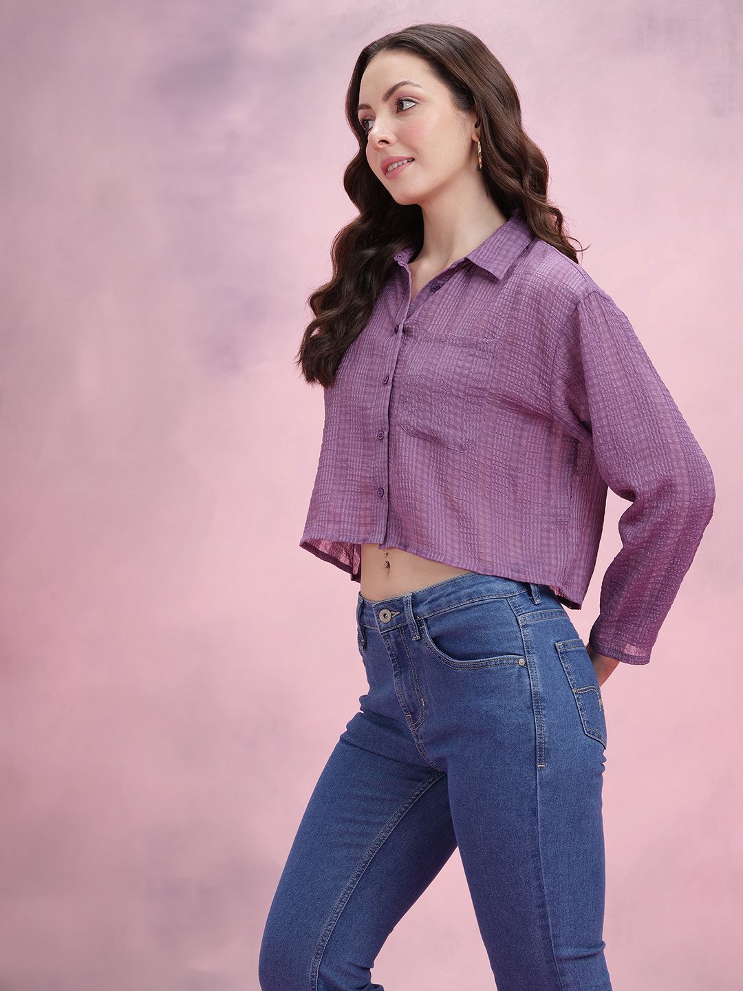 DressBerry Seersucker Crop Shirt