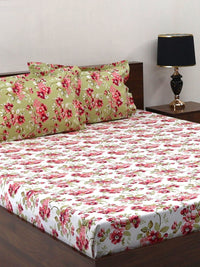 BOMBAY DYEING Blumen Red Floral 104 TC Cotton Queen Bedsheet Set-2.24 m X 2.54 m