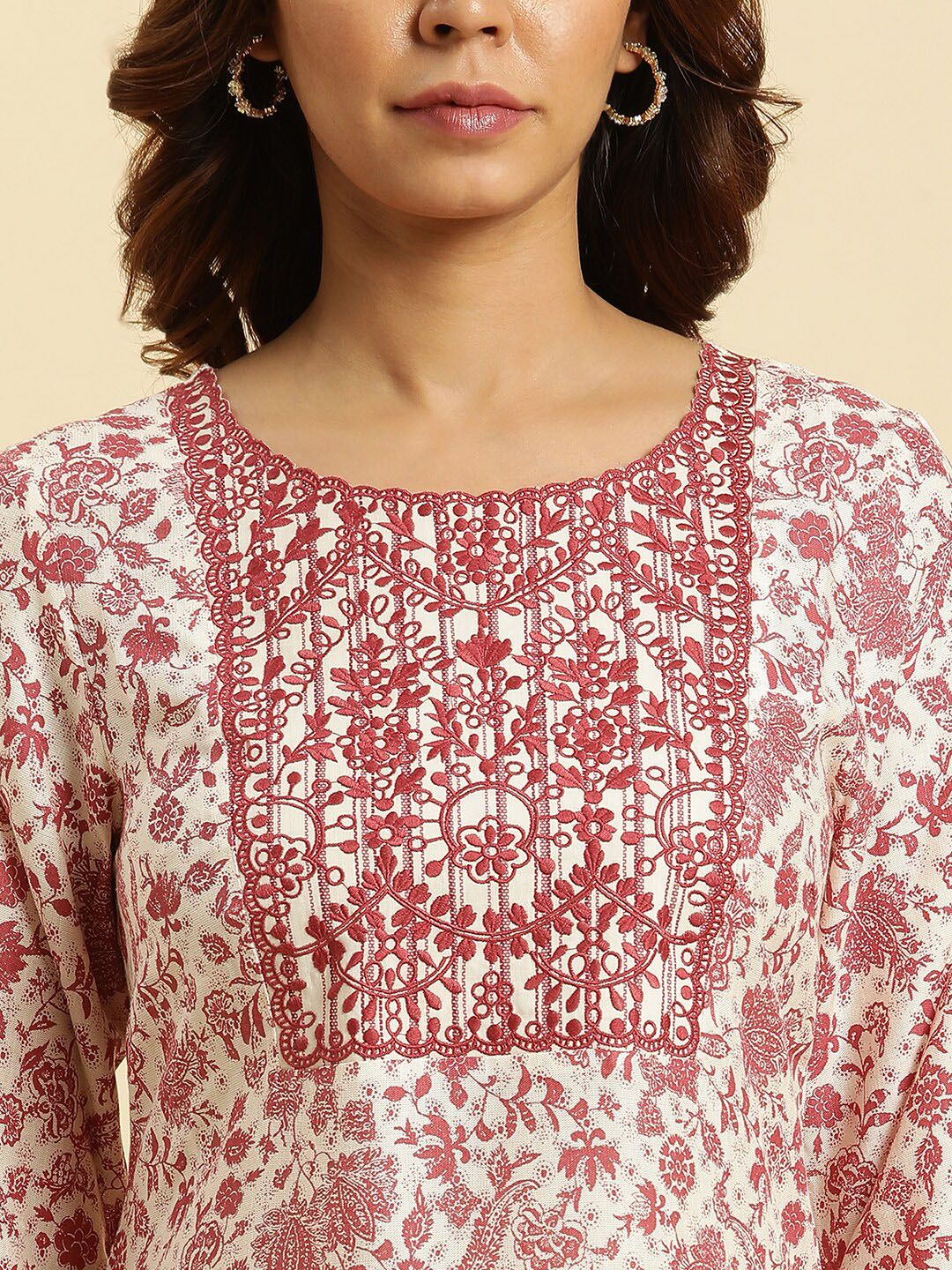 W Floral Embroidered Round Neck Kurta